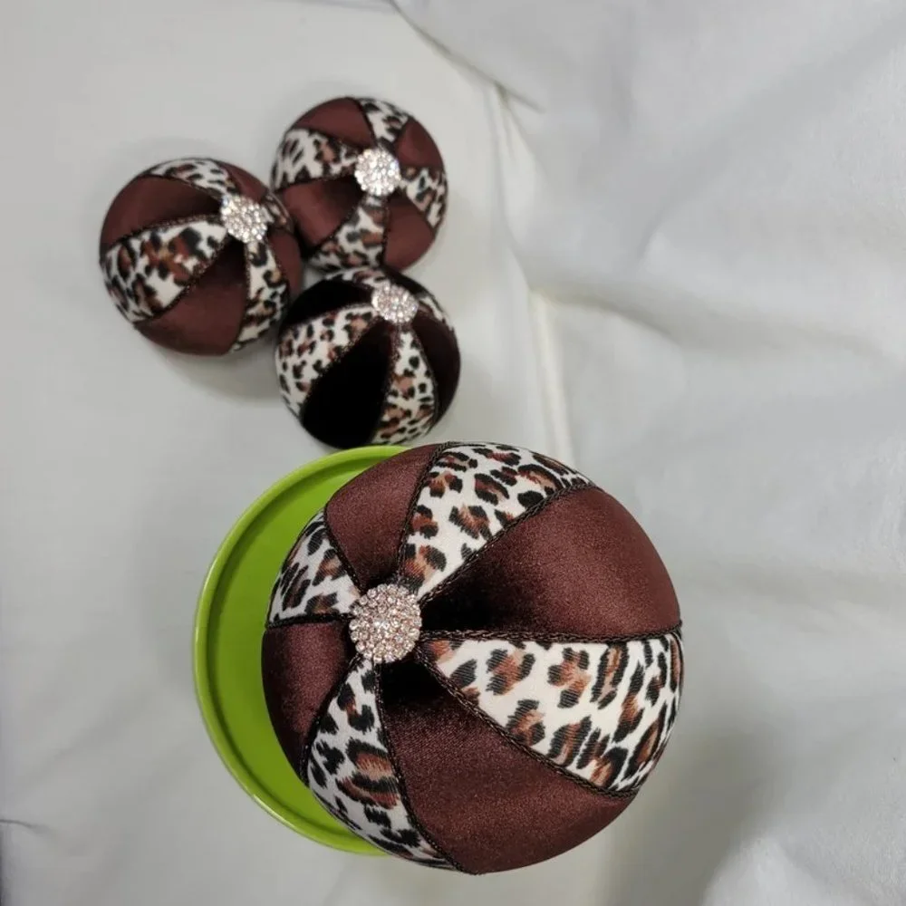 Decorative Velvet &‎ Leopard Balls with Jewelry, Set of 4 Brown Velvet Balls